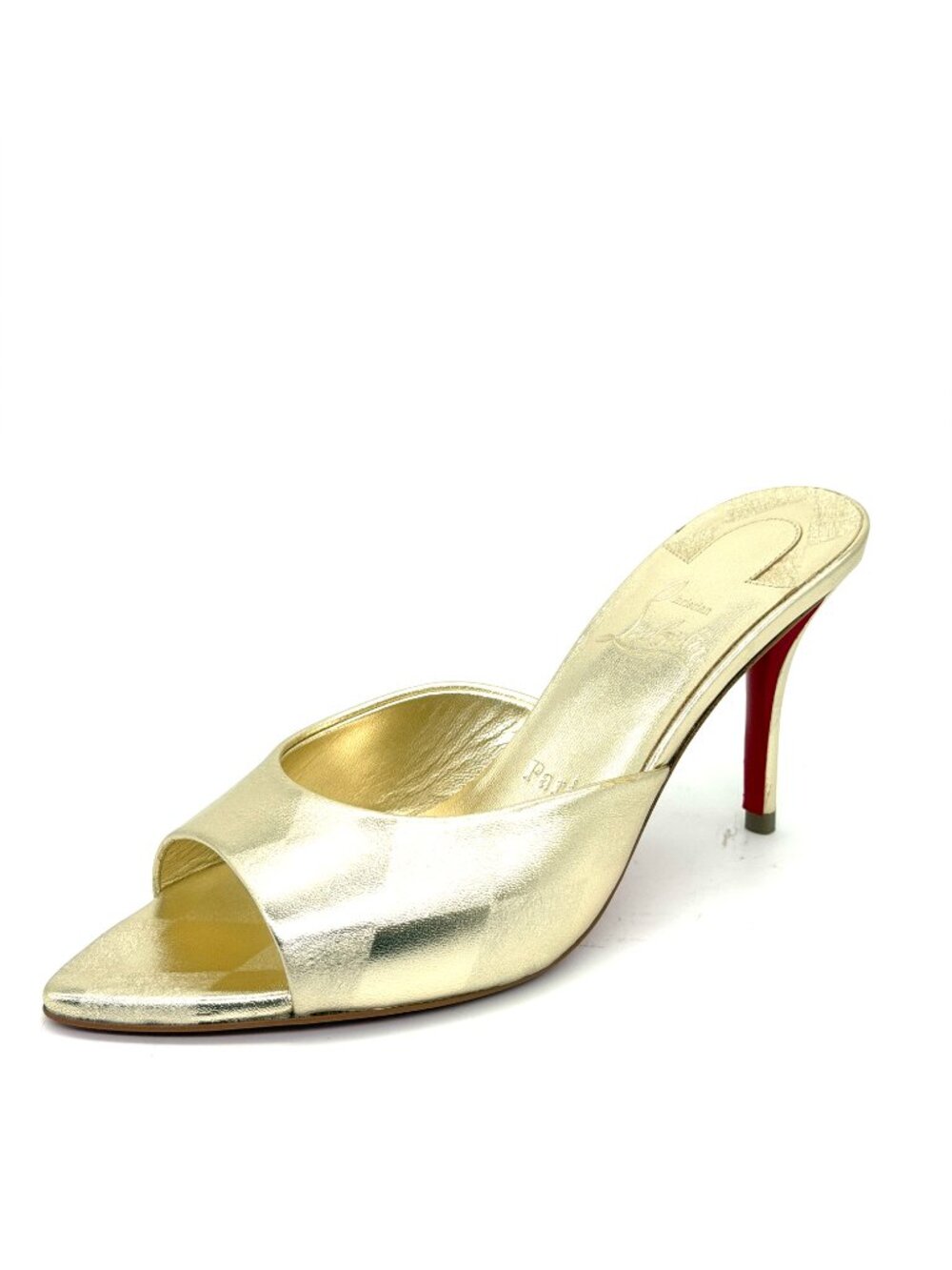 Christian Louboutin MISS Z MULE 80 Metallic Leather Sandals Heels Gold - Picture 5 of 16